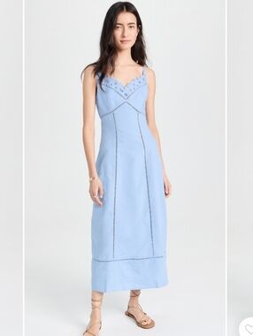 Madewell Sweetheart Cottagecore Midi Powder Blue Minimalistic Whimsy Linen Sz 6